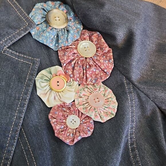 Vintage Lightweight Dark Denim Stretch Upcycled Statement Blazer Jacket - Picture 4 of 9